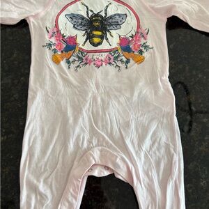 Gucci Pink Baby Romper with Bee and Floral Design